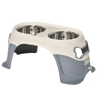 PawHut Doppia Ciotola per Cani Rialzata in Acciaio Inox e Plastica con Piedini Antiscivolo, 47x25x20cm, Bianco e Grigio(m-10)