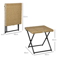 Outsunny Polyrattan Balkontisch, klappbar, Stahlrahmen, pflegeleicht, 40x40x40 cm, Natur(m-3)
