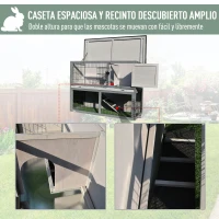 PawHut Conejera de Madera Exterior Jaula para Conejos de 2 Pisos Rampa Bandeja Extraíble y 2 Puertas 108x45x78 cm Gris(m-6)