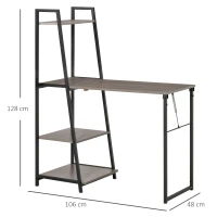 HOMCOM Modern Foldable Home Office Desk with Storage Shelf Freestanding Computer Table Workstation for Study, Grey(m-3)