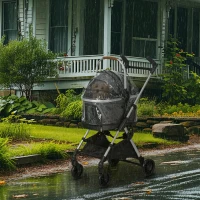 PawHut Poussette pour chiens 3 en 1 pliable panier de transport avec poignée habillage de pluie 77 x 44 x 100 cm gris(m-2)