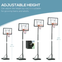 HOMCOM Portable 10ft Basketball Backboard Hoop Set Professional Outdoor Freestanding Basketball Stand with Wheels for Adults and Children, Adjustable High 2.55M-3.05M(m-4)