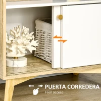 HOMCOM Estantería Infantil con 2 Puertas y 3 Estantes Abiertos Aparador Auxiliar de Cocina Moderno 58x30x93 cm Natural(m-5)
