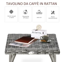 Outsunny Tavolino in Rattan Sintetico, Tavolino da Esterno Piccolo, per Giardino, Terrazzo Impermeabile Grigio 45x45x44cm(m-4)