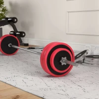 SPORTNOW Set de Musculación con 1 Barra y 6 Discos Barra de Pesas 30 kg con Mancuernas para Entrenamiento 170x26x26 cm Rojo(m-9)