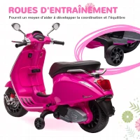 AIYAPLAY Scooter électrique enfant Vespa 6 V dim. 107L x 47l x 73H cm Musique MP3 Port USB Phare 2 roues d'entraînement - Rose(m-6)