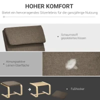 HOMCOM Sessel mit Fußhocker, Sessel-Set, Leinenoptik, Massivholz, Braun + Natur(m-4)