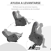 HOMCOM Sillón Levanta Personas Tapizado en Terciopelo con Reclinación 135° Mando a Distancia y 2 Bolsillos 91x83x100 cm Gris(m-5)