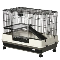 PawHut 2 Tier Rolling Small Animal Rabbit Cage Chinchillas Hutch Pet Play House with Platform Ramp Removable Tray 80 x 52.7 x 66 cm(m-11)