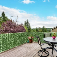 Outsunny 4-Piece Artificial Leaf Hedge Screen Privacy Fence Panel for Garden Outdoor Indoor Decor, Dark Green, 2.4M x 1M(m-2)