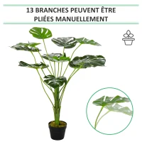 Outsunny Plante artificielle modèle Monstera avec 13 feuilles en pot ciment, intérieur ou extérieur, dim. Ø16 x 85H cm(m-6)