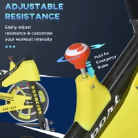 HOMCOM Stationary Exercise Bike 6kg Flywheel Indoor Gym Office Cycling Cardio Workout Fitness Bike Adjustable Resistance LCD Monitor Pad and Bottle Holder Yellow(m-8)