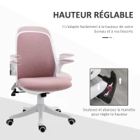 Vinsetto Chaise de bureau tissu lin hauteur réglable pivotante 360° accoudoirs relevables support lombaires réglable rose(m-4)
