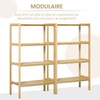 HOMCOM Étagère en bambou 4 niveaux - étagère pour plantes pots de fleurs - étagère de salle de bain - bibliothèque meuble de rangement bureau salon cuisine - étagères à lattes - 62L x 33l x 112H cm(m-5)