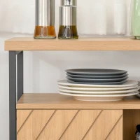 HOMCOM Meuble de rangement buffet style graphique 2 placards porte avec étagère 2 niches étagère grand plateau métal noir MDF aspect chêne clair(m-8)