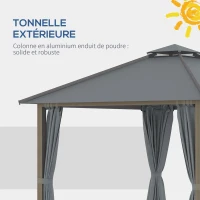 Outsunny Tonnelle de jardin pour terrasse avec 4 parois latérales double toit protection solaire 3 x 3 m gris(m-6)