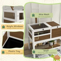 PawHut Wooden Tortoise House, with Shelter, Run, Shelf, Lamp Holder, Tray - Brown(m-7)