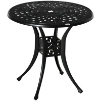 Outsunny 78 cm Round Garden Dining Table with Parasol Hole Antique Cast Aluminium Outdoor Table Only, Black(m-1)