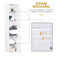 HOMCOM Colonna Bagno a 2 Armadietti con Ripiano Regolabile e Cassetto, in Truciolato, 35x31x172 cm, Bianco(m-5)