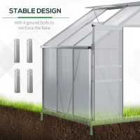Outsunny 6 x 4ft Lean to Wall Polycarbonate Greenhouse Aluminium Walk-in Garden Greenhouse with Adjustable Roof Vent, Rain Gutter and Sliding Door, Clear(m-6)