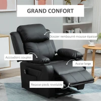 HOMCOM Fauteuil de Relaxation électrique Fauteuil releveur inclinable avec Repose-Pied Ajustable revêtement synthétique Noir(m-7)
