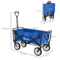 Outsunny Bollerwagen Handwagen mit faltbar Bremsen Verstellbarem Griff Transportwagen 68 KG Belastbar, Strandwagen Gartenwagen für Strand Garten Einkauf Shopping(m-3)