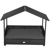 PawHut Extendable Elevated Dog Bed, Rattan Dog House w/ Water-Resistant Roof, Removable Cushion - Grey(m-9)