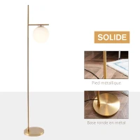 HOMCOM Lampadaire lampe à pied en métal avec abat-jour câble de 180 cm avec interrupteur à pied 30 x 25 x 159 cm or blanc(m-5)