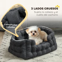 PawHut Cama para Mascotas con 2 Almohadas Colchón para Perros Antideslizante con Funda Extraíble y Lavable 70x50x30 cm Gris(m-5)
