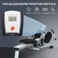 HOMCOM Vogatore a 12 Resistenze con Monitor Digitale e Struttura in Alluminio, Acciaio e ABS, 160x61x50 cm(m-6)