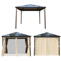 Outsunny Tonnelle pavillon de jardin imperméable 4 parois latérales anti-UV 4 moustiquaires panneaux polycarbonate alu 3L x 3l x 2,6H m chocolat beige(m-8)