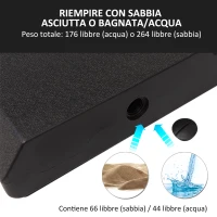 Outsunny Base per Ombrellone a Braccio da 4 Pezzi Riempibile con Acqua o Sabbia per Basi a Croce da 100x100cm, Nero(m-4)