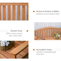 Outsunny Banc de jardin 2 places banquette extérieur terrasse patio dossier haut assise à lattes accoudoirs confortables bois de sapin 140 x 50 x 85 cm orange(m-6)
