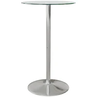 HOMCOM Bartisch Stehtisch, Runder Tisch, gehärtet Glasplatte, modernes Design, 60 x 60 x 102 cm, Silber(m-1)