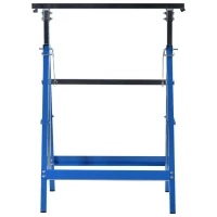HOMCOM Set 2 Cavalletti da Lavoro Pieghevoli Portata 200 kg, Altezza Regolabili 80-130 cm, Cavalletti Telescopici Salvaspazio in Acciaio per Fai da Te, Garage e Giardino, Blu(m-4)