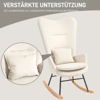 HOMCOM Schaukelstuhl, weicher Bezug in Samtoptik, mit Lendenkissen, bis 120 kg belastbar, 67 x 85 x 112 cm, Cremeweiß(m-5)
