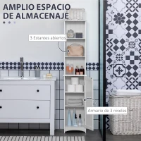 kleankin Columna de Baño con 3 Compartimientos Puerta y Estantes Ajustables para Ducha Aseo 34x23x165 cm Blanco(m-4)