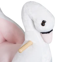 HOMCOM Schaukeltier Schaukelpferd mit Sicherheitsgurt Musik, 55 cm Baby Schaukel aus weichem Plüsch Schaukelspielzeug Spielzeug Wippe für Baby Kinder Kleinkinder ab 18 Monate Holz(m-8)