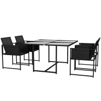 Outsunny 5 Piece Garden Dining Set with Breathable Mesh Seat, Adjustable Backrest, Tempered Glass Table Top for Patio, Black(m-11)