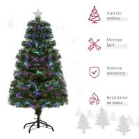 HOMCOM Árbol de Navidad 120cm Artificial Árboles con 130 Luces LED múltiples Colores y Estrella Decorativa Brillante Árbol con Soporte Fibra Óptica(m-8)
