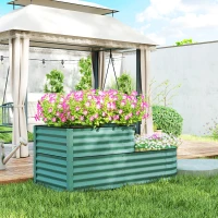 Outsunny Two-Tier Galvanised Steel Garden Planter - Dark Green(m-8)