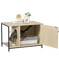 PawHut Katzentoilette, Katzenhaus, magnetische Seitentür, hängender Spielball, Bodenabstand, Eichenoptik, 80 x 48 x 55cm(m-1)