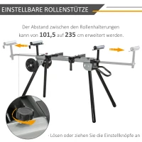 DURHAND Untergestell für Kappsägen Arbeitstisch für Kapp- und Gehrungssägen Sägengestell Kappsäge Stahl Schwarz+Silber Seitenverlängerung 123,5-245 cm(m-4)