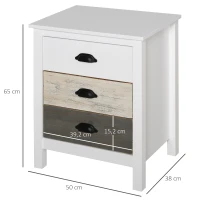 HOMCOM Mesilla de Noche con 3 Cajones Mesa de Noche para Dormitorio Salón 50x38x65 cm Blanco(m-3)
