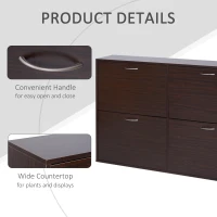 HOMCOM Wooden Modern Design 4 Drawer Shoes Cabinet Pull Down Shelf Storage Organiser Entrance Hallway Furniture - Dark Brown(m-6)