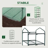 Outsunny Serra per Piante Verticale con Scaffale a 4 Ripiani in Acciaio e PE Verde Scuro, 70x50x160cm(m-4)