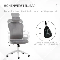 Vinsetto Bürostuhl mit Wippfunktion höhenverstellbarer Computerstuhl ergonomischer Drehstuhl mit Armlehne Kopfstütze Samtoptik 63 x 64 x 118-128 cm Hellgrau(m-4)