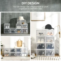HOMCOM 8PCS Clear Shoe Box, Plastic Stackable Shoe Storage Box for UK/EU Size up to 8.5/43 with Magnetic Door for Women/Men, 25 x 35 x 19cm(m-6)