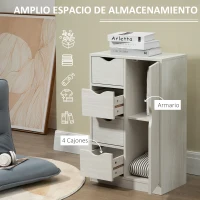 HOMCOM Armario de Salón con 4 Cajones 1 Puerta y Estante Interior Mueble de Almacenaje Multiusos 54x29x83 cm Blanco(m-5)