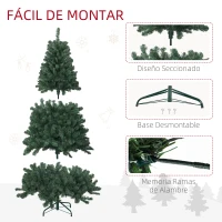 HOMCOM Árbol de Navidad Artificial 180 cm con 760 Ramas de Alambre de Memoria y Base Plegable Árbol de Navideño Verde(m-6)